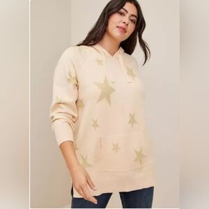 Torrid Jacquard Pullover Hooded Cream Star Pattern Sweater Size 2X NWT